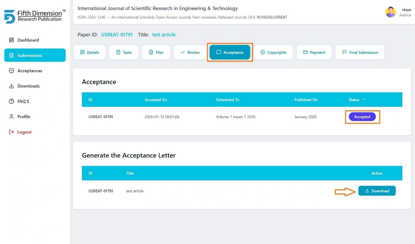 EMS Acceptance Tab